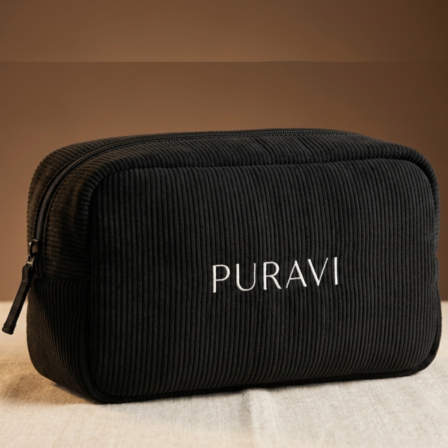 Trousse de Toilette PURAVI — Velours Côtelé Noir