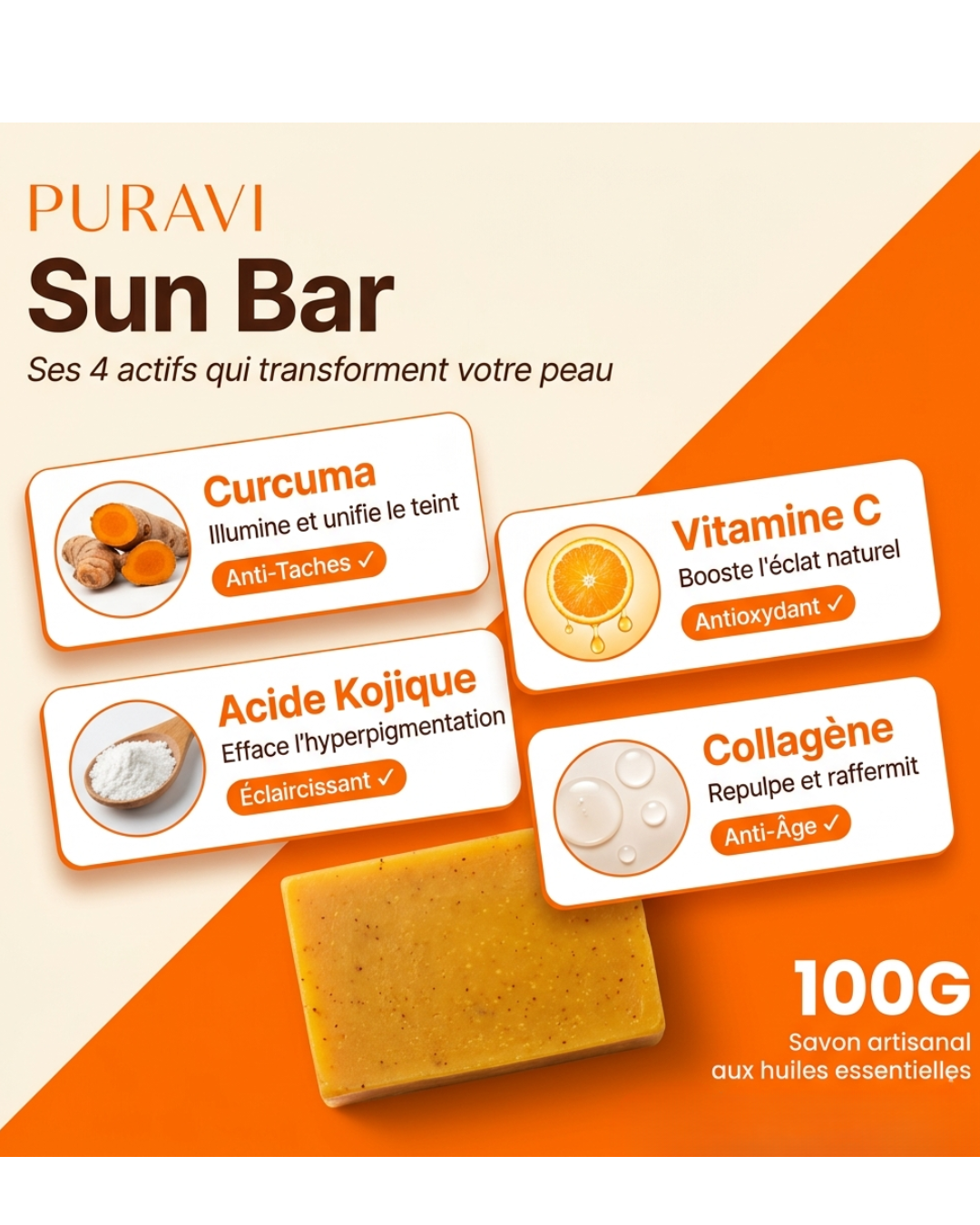 Sun Bar — Savon Artisanal Curcuma · Citron · Acide Kojique