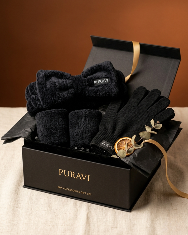 Coffret Accessoires Spa PURAVI — Bandeau · Poignets · Gants