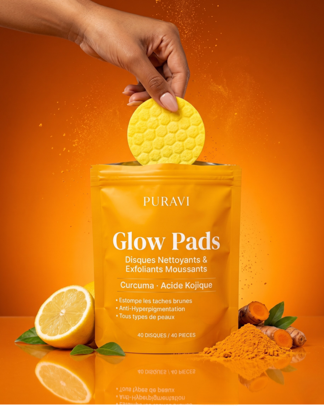 Glow Pads — Disques Nettoyants & Exfoliants au Curcuma
