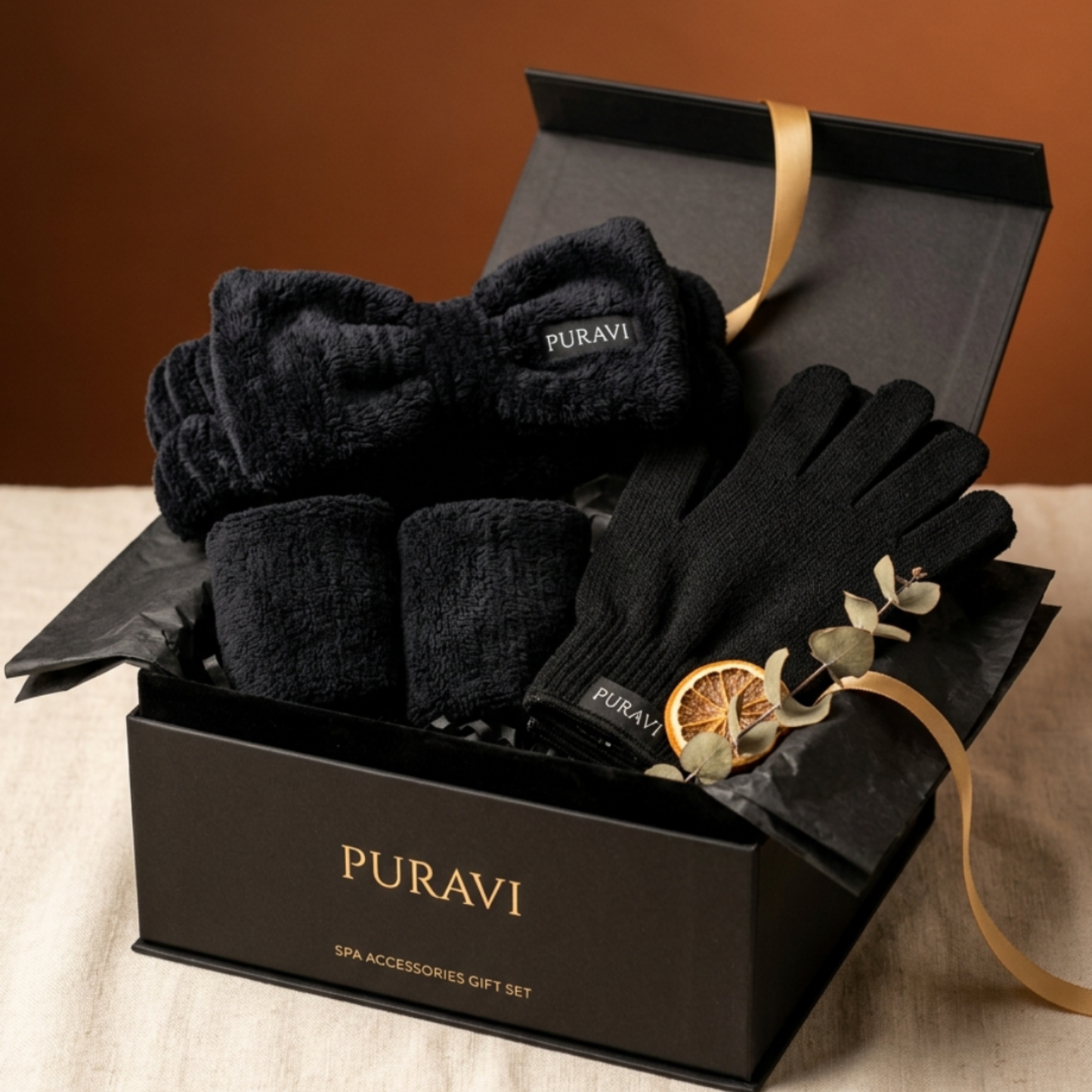 Coffret Accessoires Spa PURAVI — Bandeau · Poignets · Gants