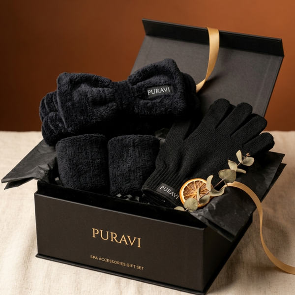 Coffret Accessoires Spa PURAVI — Bandeau · Poignets · Gants