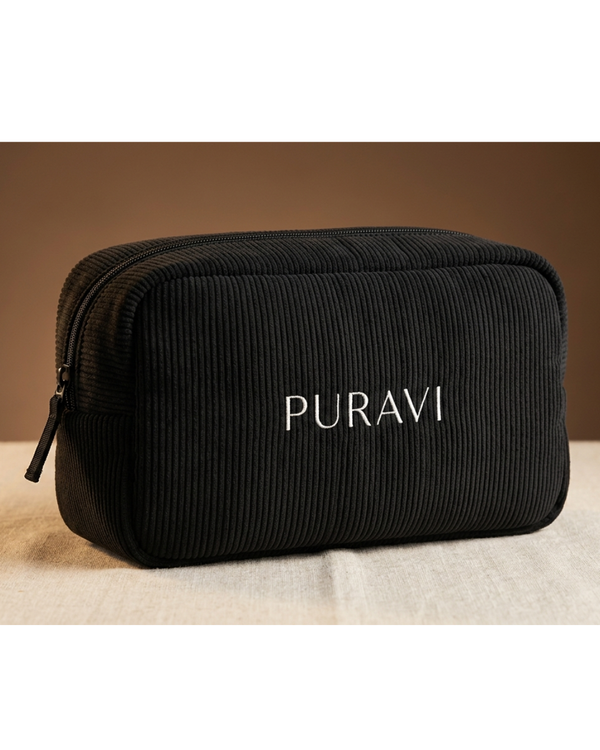 Trousse de Toilette PURAVI — Velours Côtelé Noir